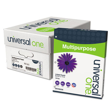 Universal® Deluxe Multipurpose Paper, 98 Bright, 3-hole, 20 Lb, 8.5 X 11, White, 500 Sheets-ream, 10 Reams-carton freeshipping - TVN Wholesale